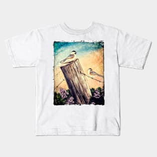 Chickadees on a Fence Post Kids T-Shirt